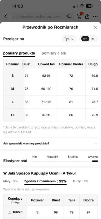 Strój kąpielowy jednoczęściowy S