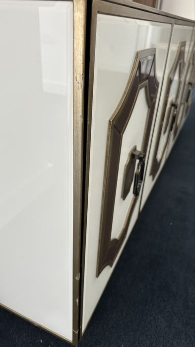 PROMOÇAO Aparador ÁREA STORE / Buffet Art Déco 4 Portas Branco e Dourado – 180cm
