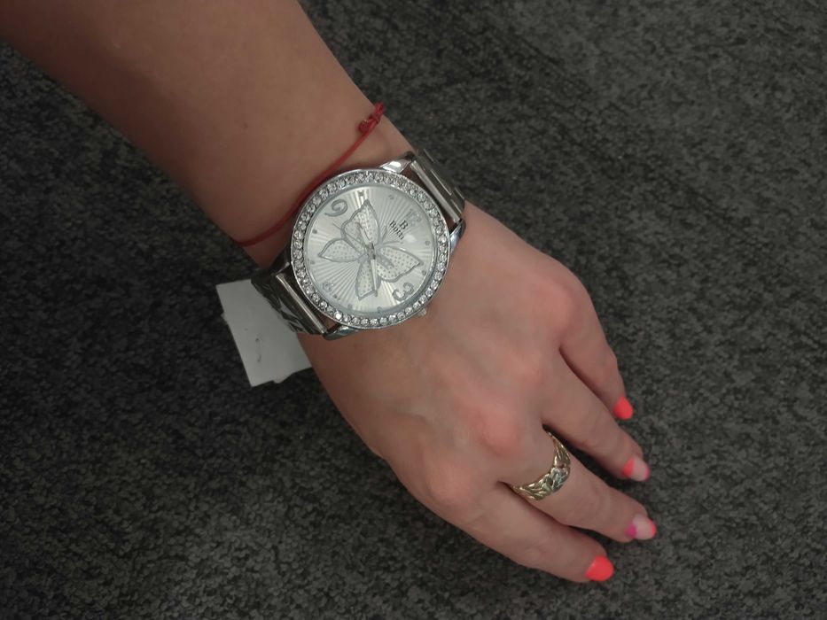 Nowy zegarek damski na bransolecie motyl srebrny cyrkonie śliczny