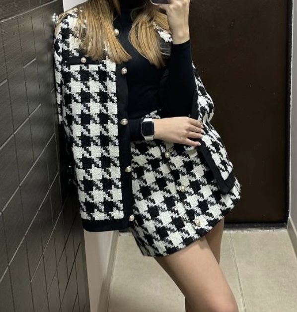 Костюм піджак+ спідниця візерунок гусяча лапка