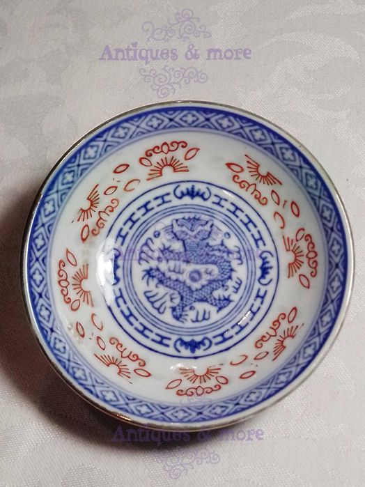 Prato Chinês, Bago de Arroz, decoração Dragão Azul