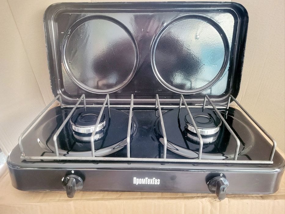 Настольная  2х горелочная газовая плита  с крышкой