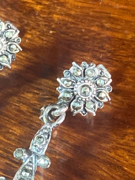 Brincos Turquesa Prata portuguesa contrastada 835 Antigos 4,3 cm