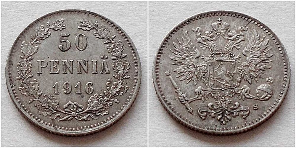 Finlandia 50 pennia 1916 r - srebro