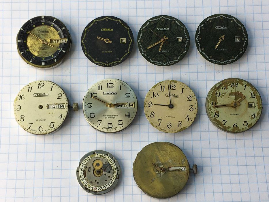Механизмы наручных часов Слава СССР 10 штук - балансы живые