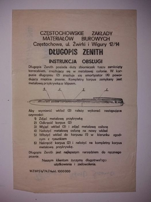 Instrukcja obsługi dlugopisu Zenith