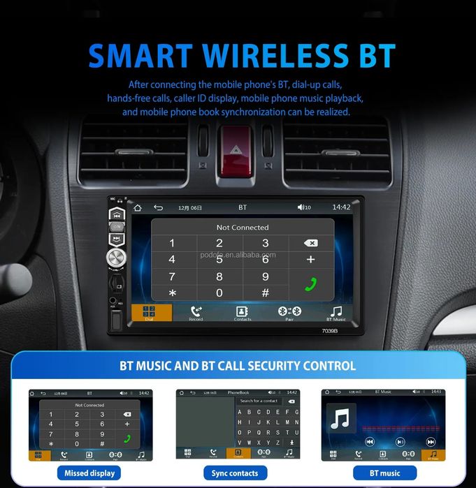 Rádio 1din 7 polegadas 7039B com Carplay sem fios USB BT FM Micro NOVO