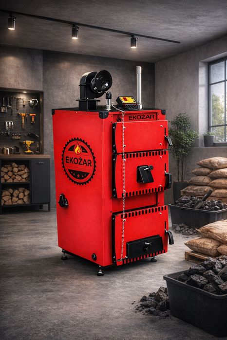 Kocioł Piec na drewno chrust i węgiel 27 kw do 240 m2 Ster+Dmuchawa