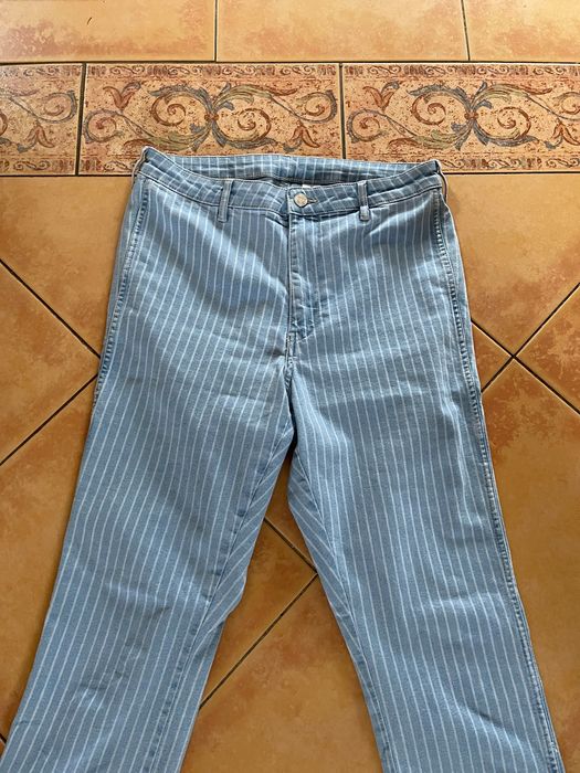 DENIM jeansy w paski błękitne M
