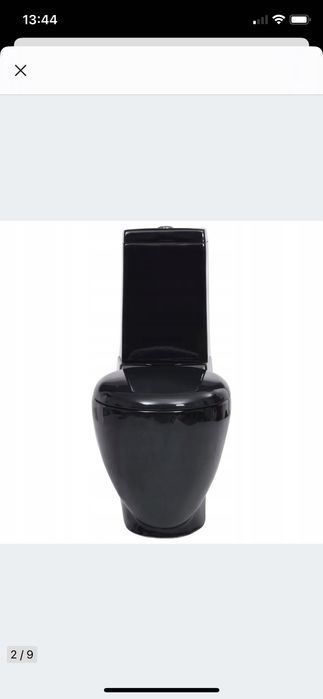 Ceramiczna toaleta ze spłuczką, okrągła, odpływ pionowy, czarna