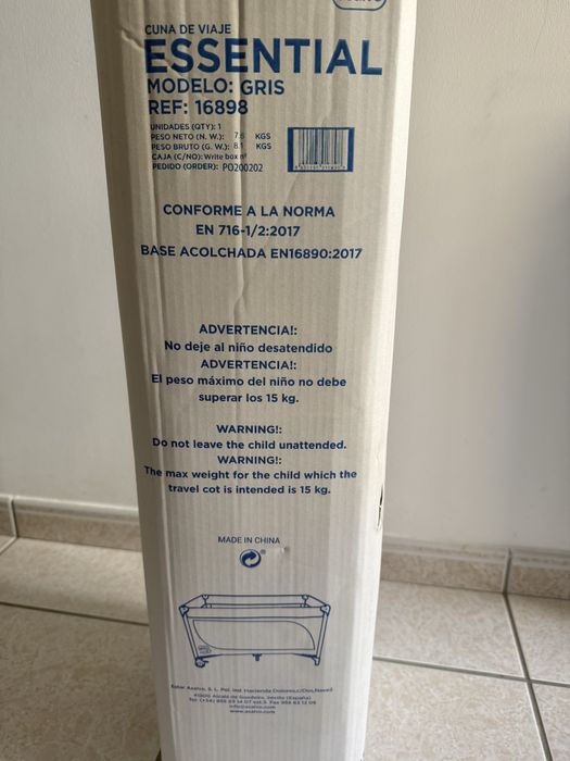 Cama de viagem / Parque de bebé Asalvo Essential (cinzento).Com colchão.