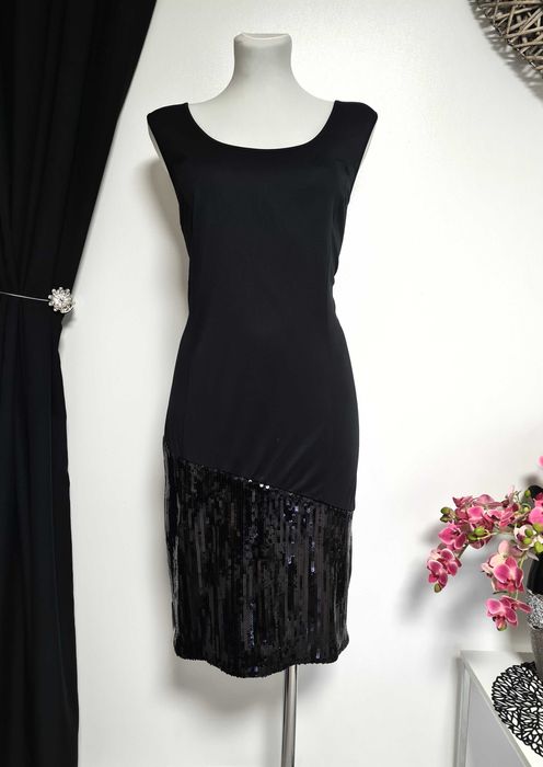 369. Elegancka czarna sukienka damska siateczka cekiny XXL 44