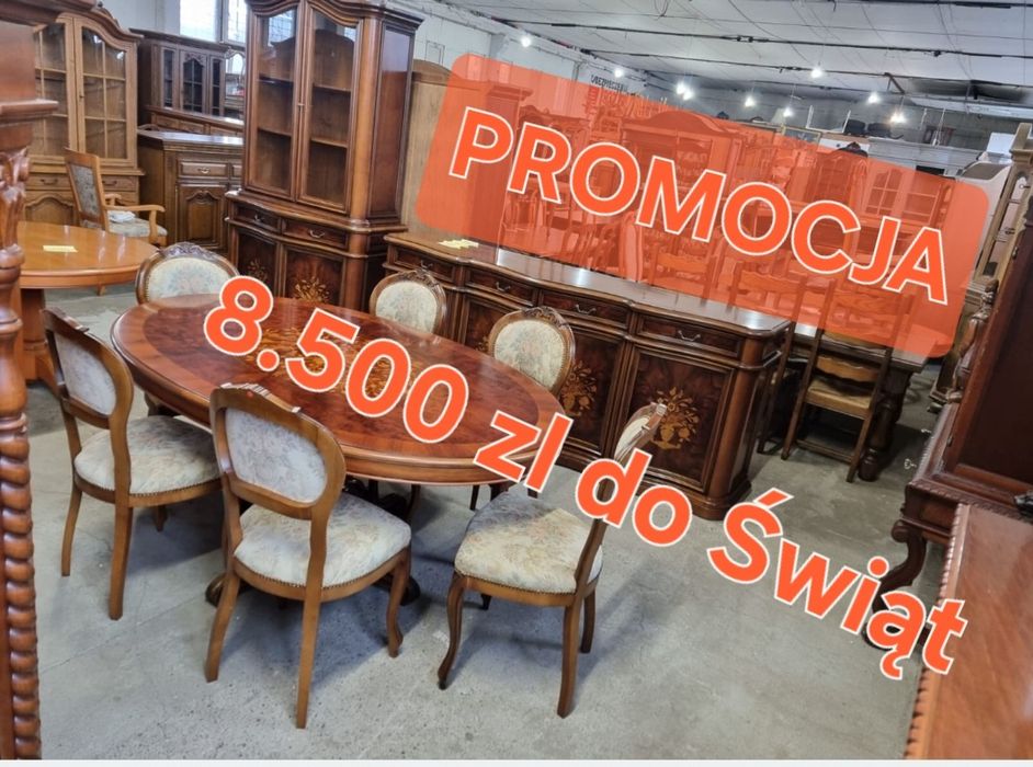 Zestaw mebli włoski do jadalni stół krzesla komoda witryna