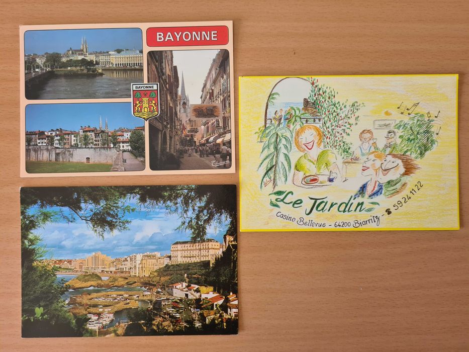 3 postais ilustrados de Bayonne e Biarritz, França
