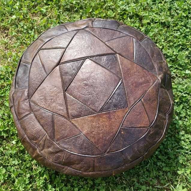 Оригінальний шкіряний пуф ручної роботи, техніка patchwork