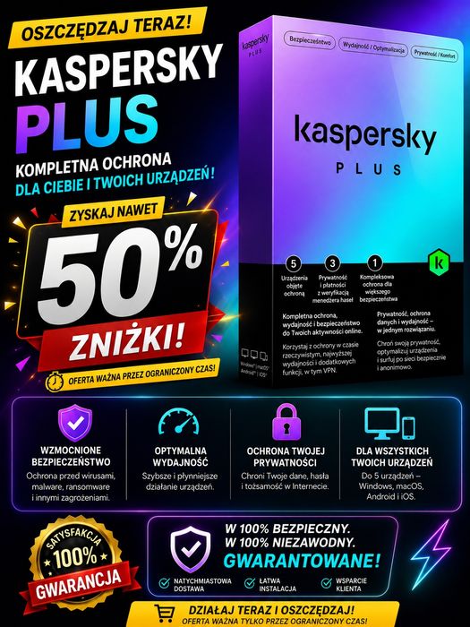 Kaspersky Plus 2026 (Bezpieczeństwo Internetowe) – 1 rok, 5 urządzeń