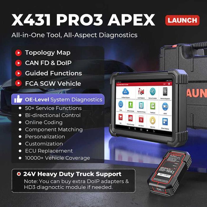 Launch X431 PRO3 APEX HD Maquina Diagnóstico Ligeiros/Pesados (NOVO)