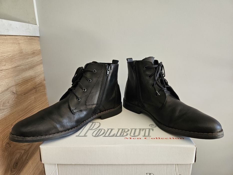 Buty męskie zimowe trzewiki ocieplane skórzane skóra Polbut 44