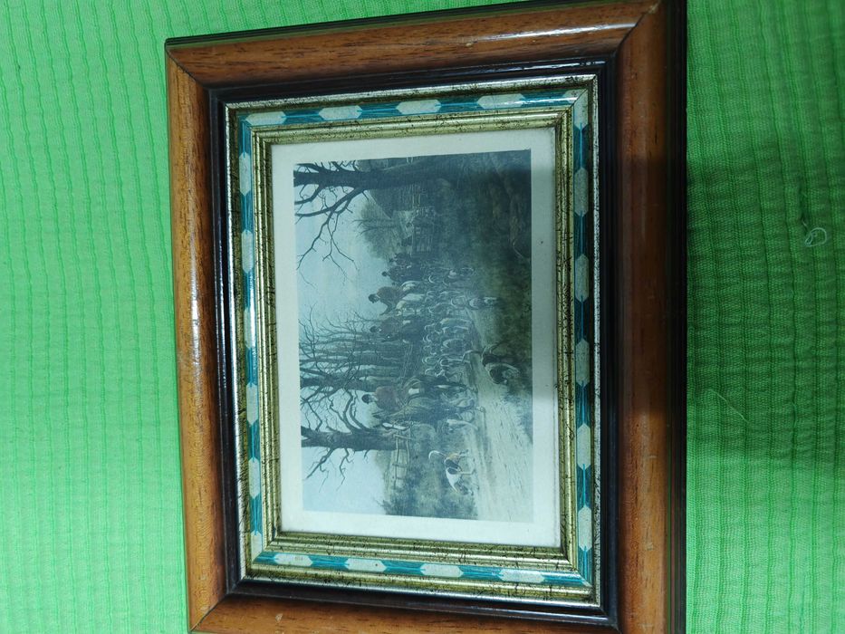 4 quadros motivos de caça gravados no próprio quadro