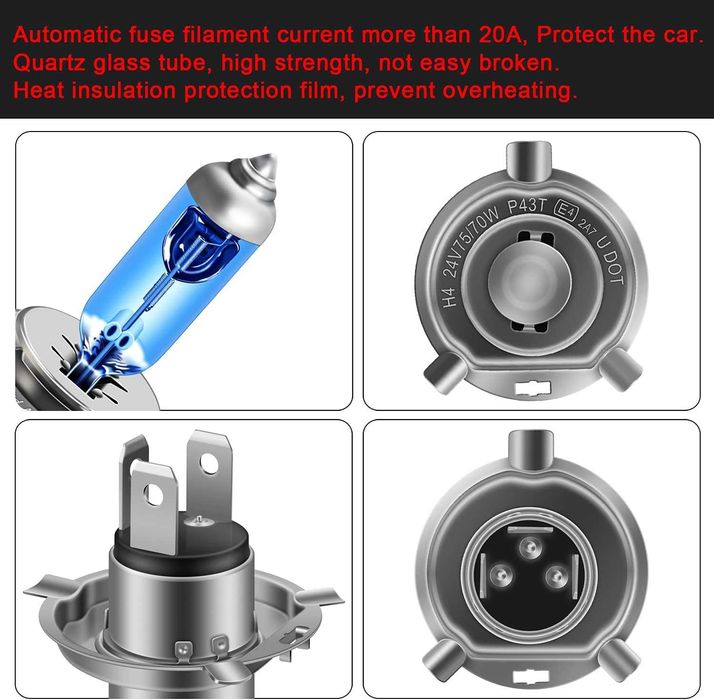 Lâmpadas de halogéneo WinPower 24V H4 P43t Super Brilhante Branco