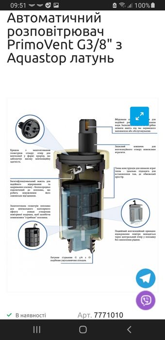 Автоматичний розповітрювач Primo Vent