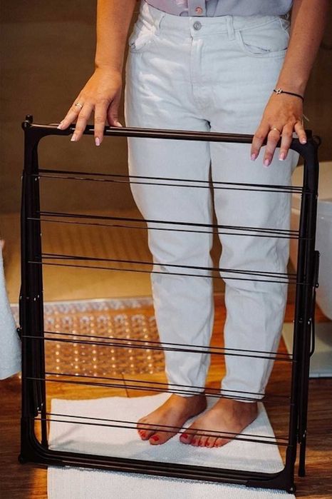 Zestaw 2w1 XXL Mocna Suszarka Balkonowa Trzypoziomowa + Kosz Na Pranie