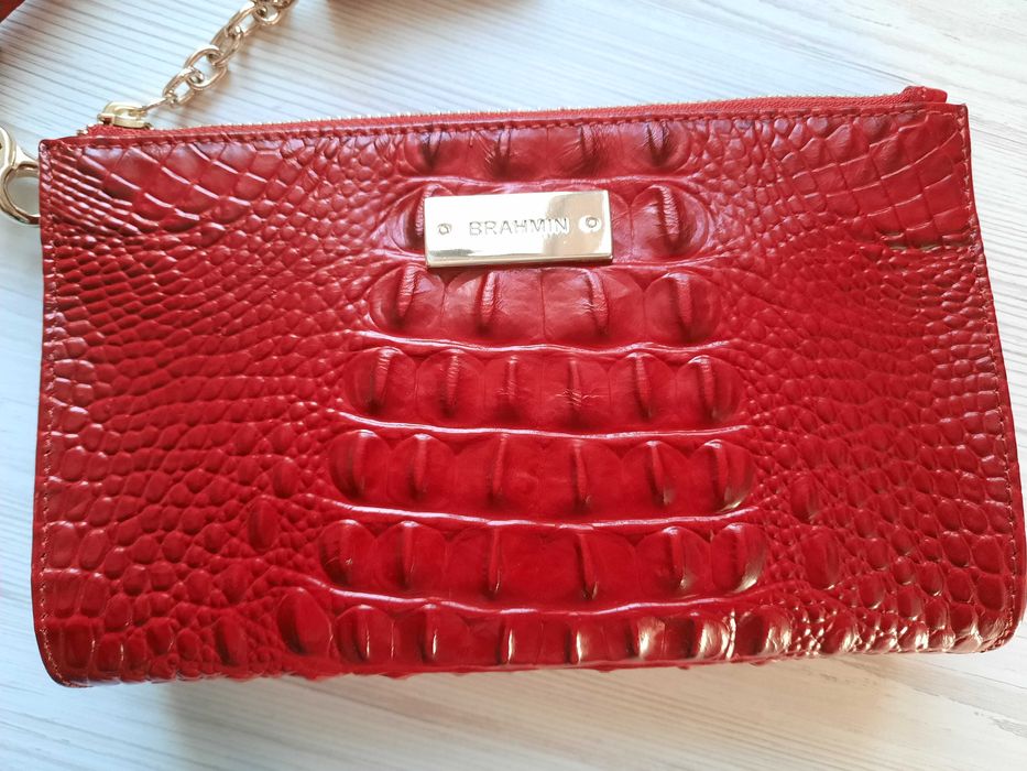 Брендовый красный клатч Brahmin натуральная кожа кожаная сумка