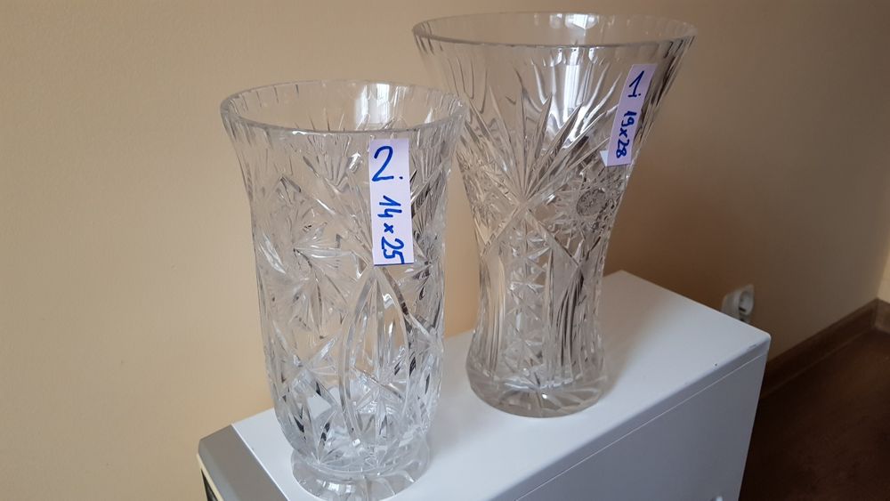 Komplet 3 piękne wazony kryształowe Huta Julia