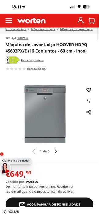 Máquina de Lavar Loiça HOOVER HDPQ 45603PX/E