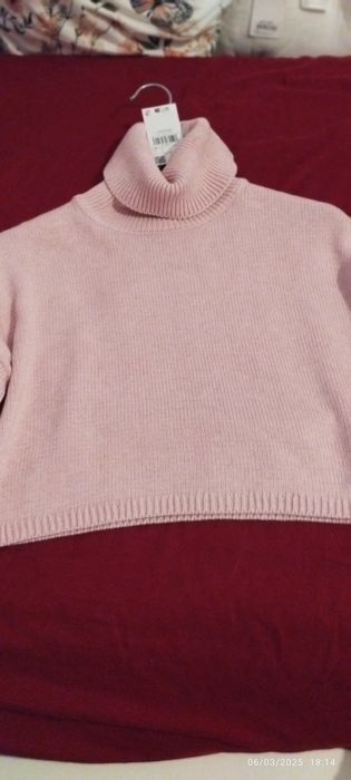 Malha gola alta, Mango em rosa clarinho M