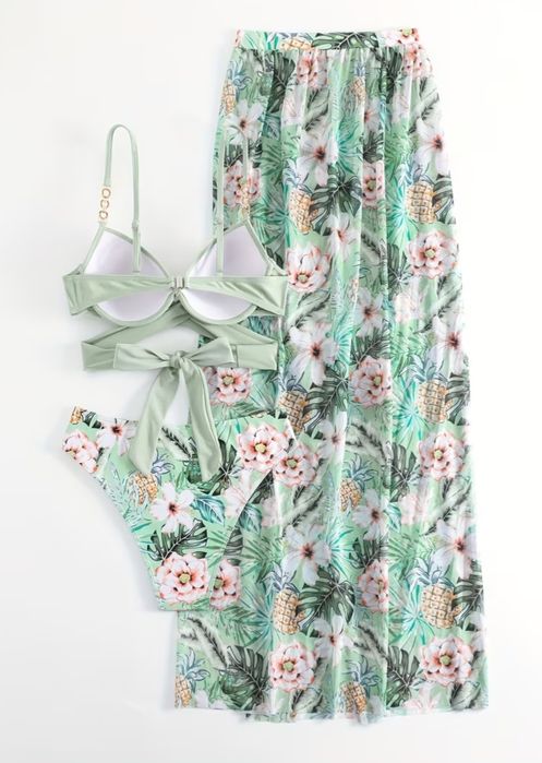 L Strój bikini kąpielowy 3 częściowy miętowy  plażowy
