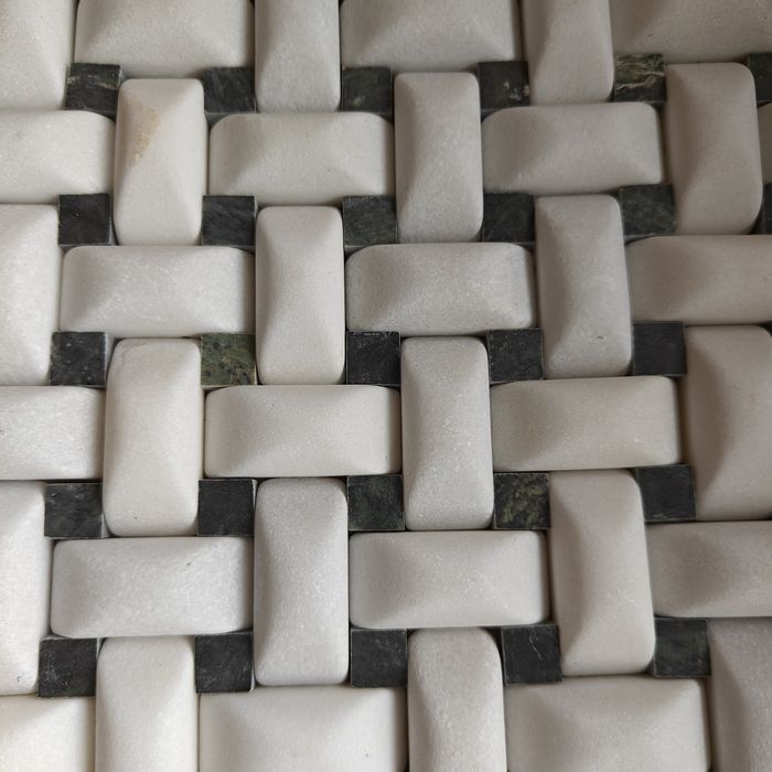 Мозаика мраморная 3D (белая с черным)  White/Taiwan Green 3D