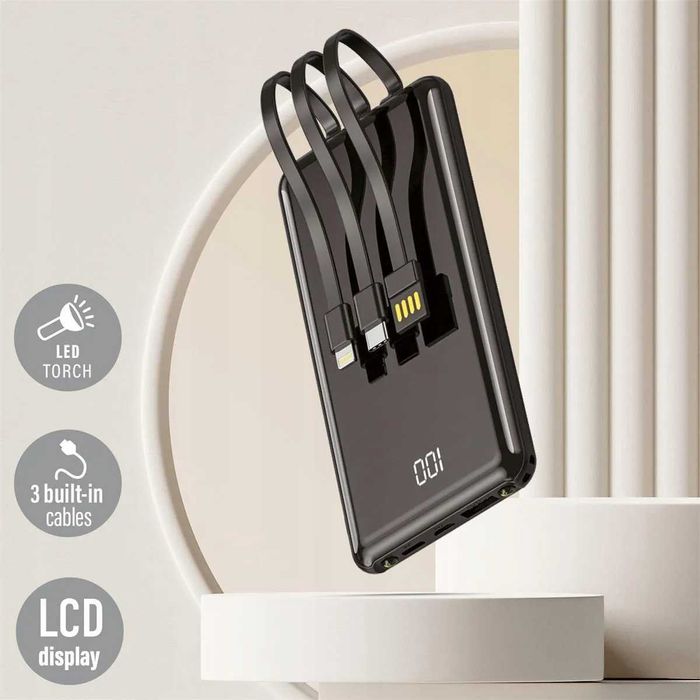 Setty power bank 10000 mAh z kablami PB-WK-101 czarny