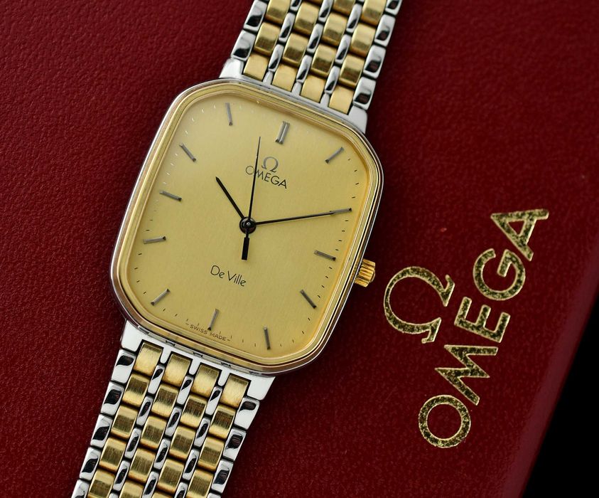 Zegarek OMEGA DEVILLE Vintage z  1982- Pudełko- Bransoleta Stal- Złoto