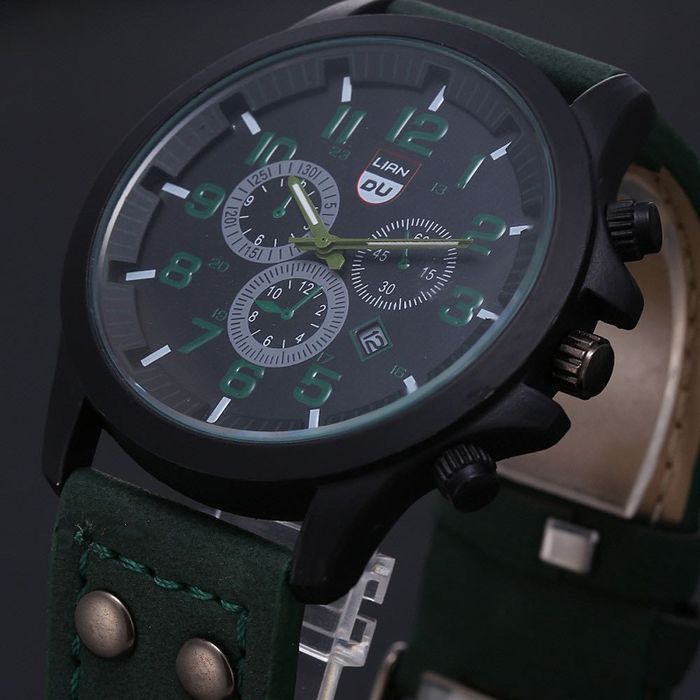 Relógio masculino de aço inoxidável com pulseira de couro