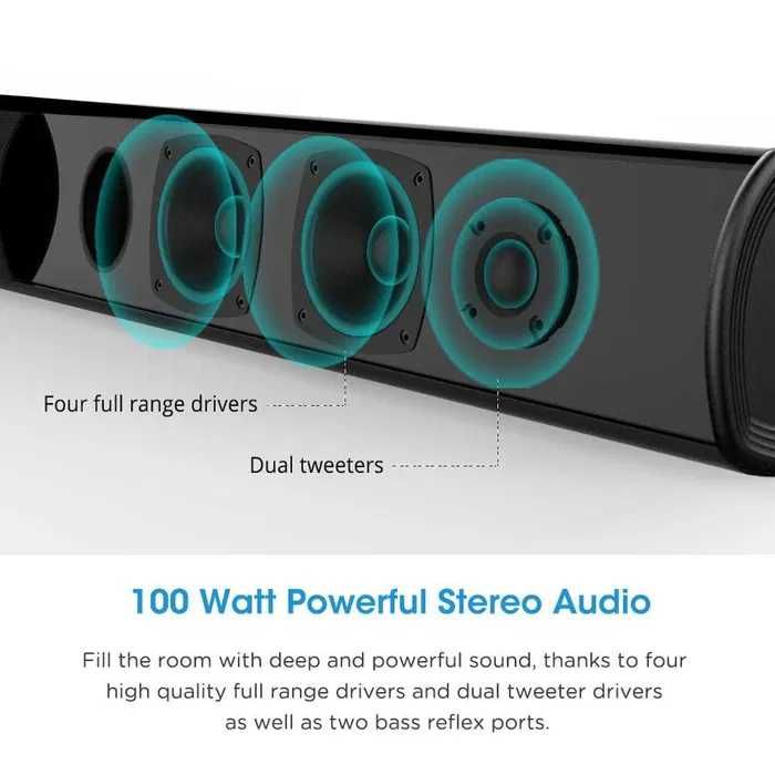 Soundbar Grande 100W Hi-Fi Bluetooth com AUX, Óptico e USB para TV e Telemóvel NOVO