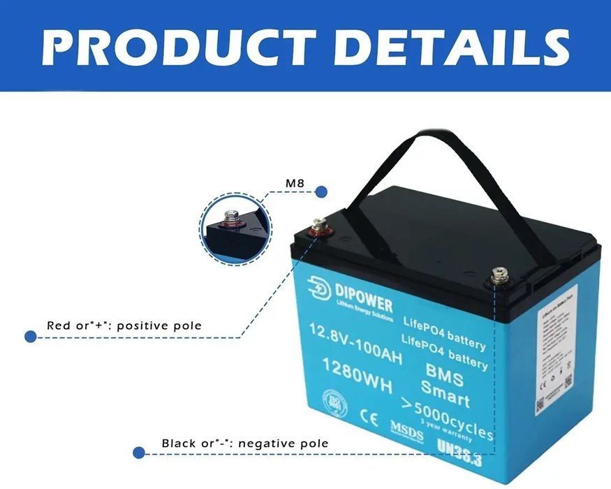 Акумулятор LiFePO4 12V/100AH Dipower