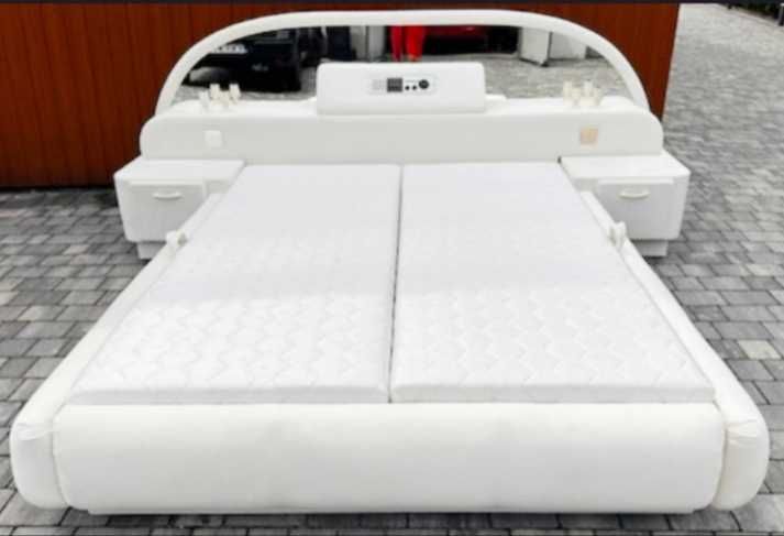 Łóżko białe tapicerowane z pojemnikiem retro vintage