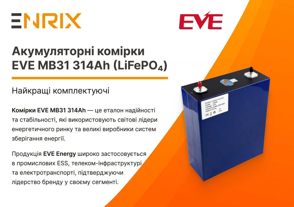‼️ Акумуляторна збірка 8 кВт EVE MB31 314Ah 2025 BMS JK 200A