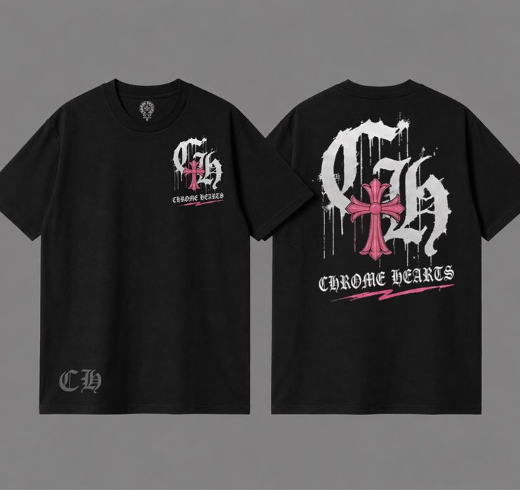 Футболки Chrome Hearts Pink Logo унисекс хроме хартс черные New  тишка