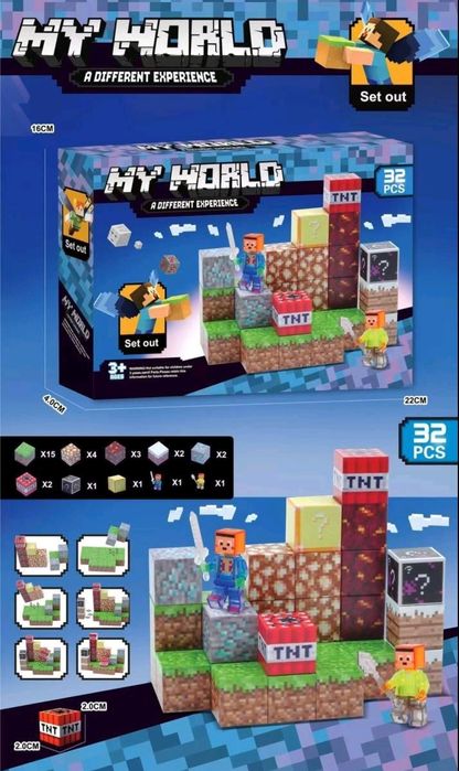 Магнитный конструктор Майнкрафт,блоки с фигурками 32 и 50 деталей.