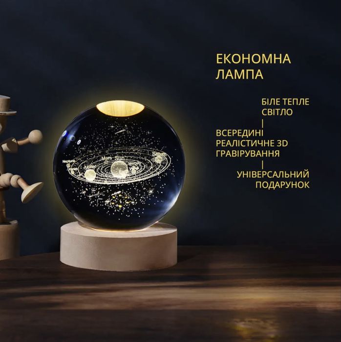 Нічник хрустальна куля, 3D сонячна система, светильник, ночник