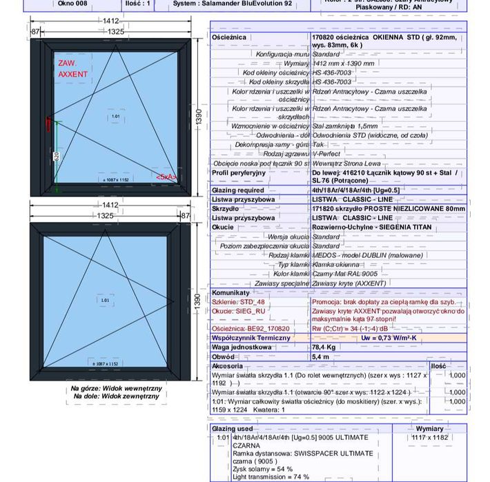 Okno nowe antracyt profil 92mm