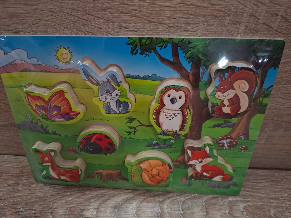 Drewniana układanka edukacyjna , puzzle ,zwierzęta leśne