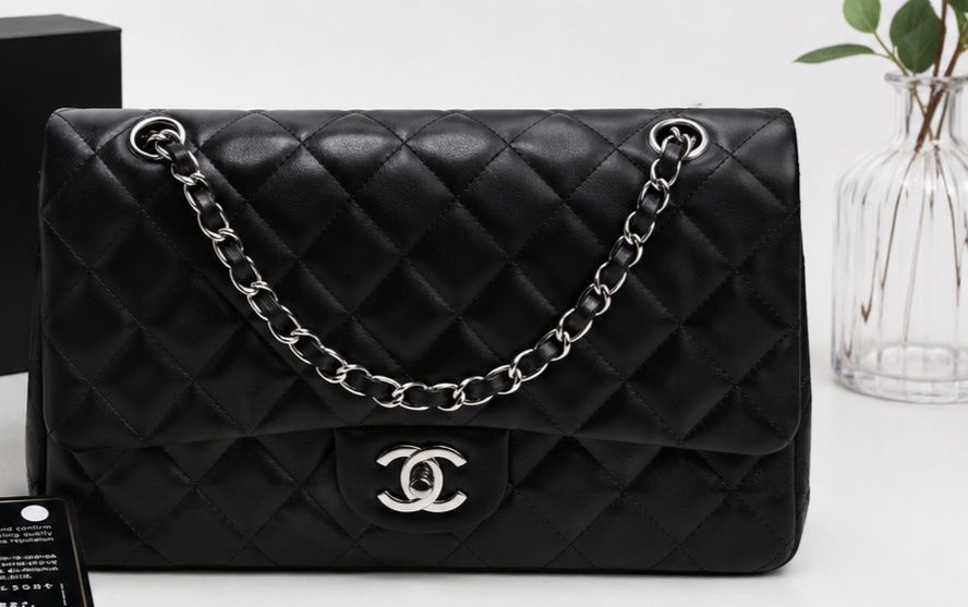 Chanel Mini Flap em couro matelassé preto com ferragens prateadas