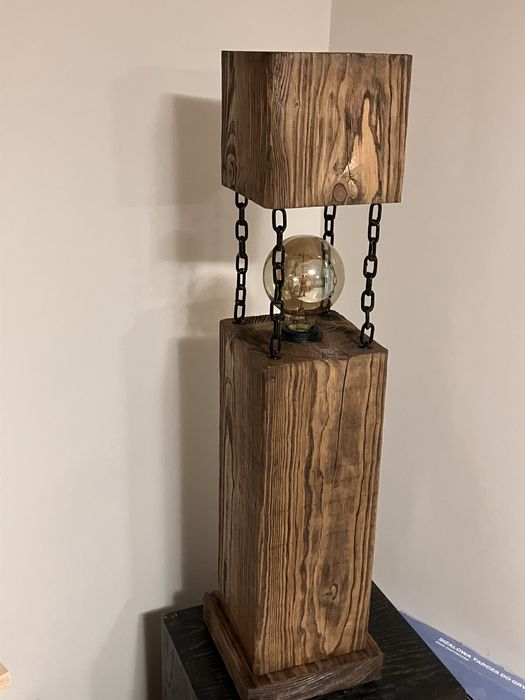 Lampa z drewna industrialna loft podłogowa