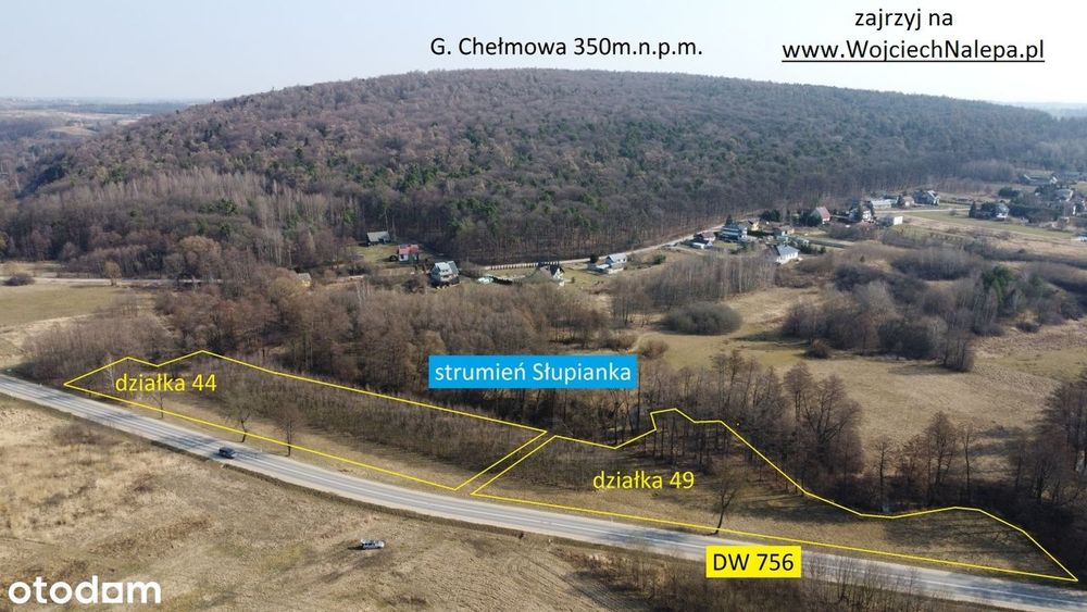 na KRUS - działki rolne łąki przy drodze wojew. i wzdłuż rzeki