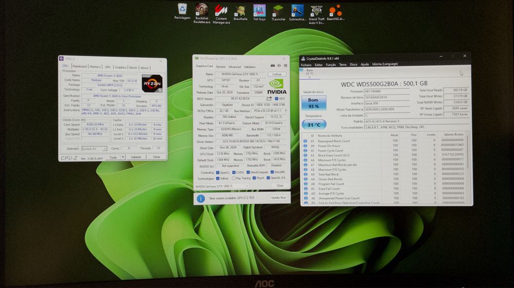 PC Gaming Ryzen 5 3600  GTX 1050 Ti OC 4GB  16GB DDR4 RGB   SSD 500GB   Windows 11 Pro