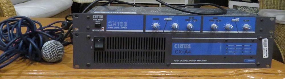 wzmacniacz miksujący Cloud + mixer dwustrefowy Cloud  + mikrofon