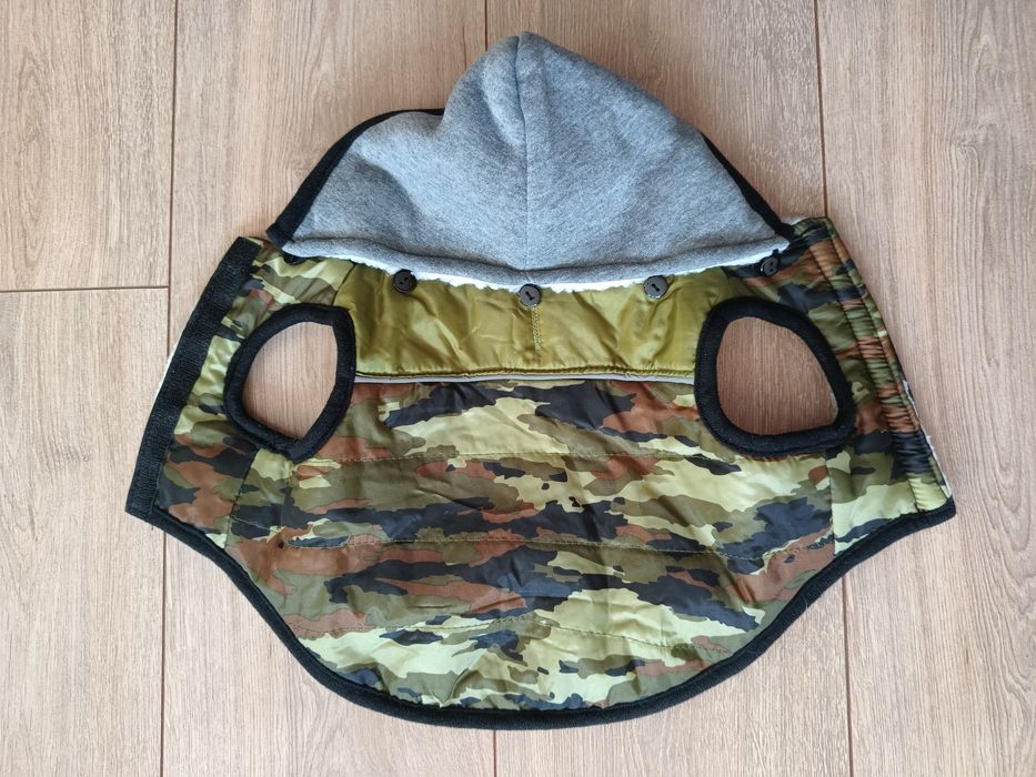 Zimowe ocieplane ubranko dla psa kurtka bluza khaki w łaty